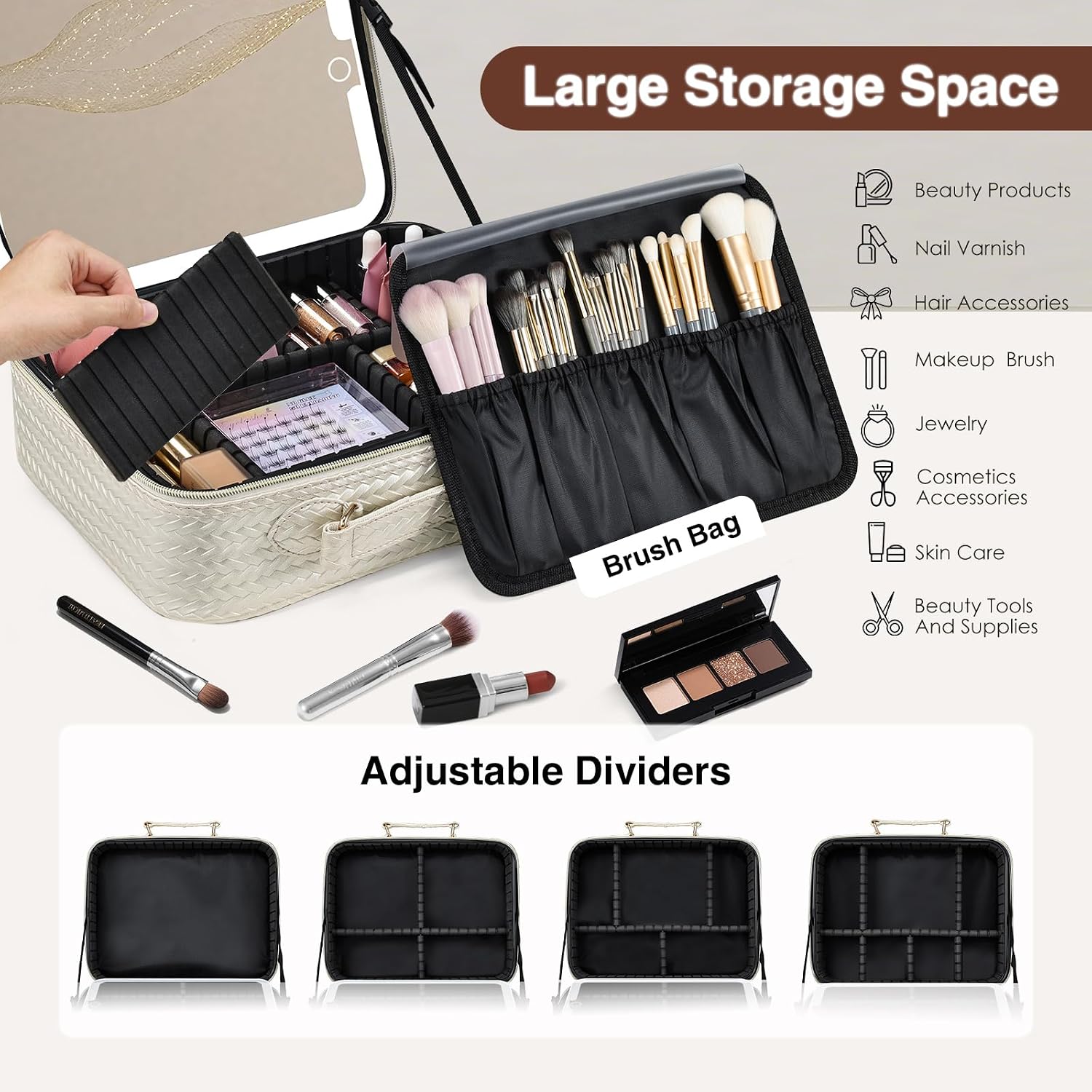 Makeup Bag with LED Lighted Mirror 12.2 IN Travel Makeup Bag Adjustable Brightness in 3 Colors Cosmetic Organizer