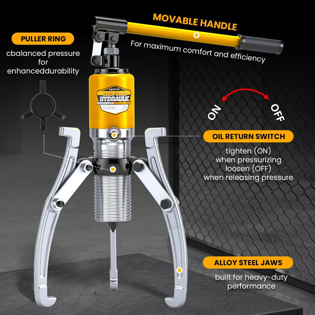 20 Ton Hydraulic Gear Puller Kit, Wheel Bearing Pulling Separator, 3 Jaw Puller, Vertically & Horizontally, w/Case