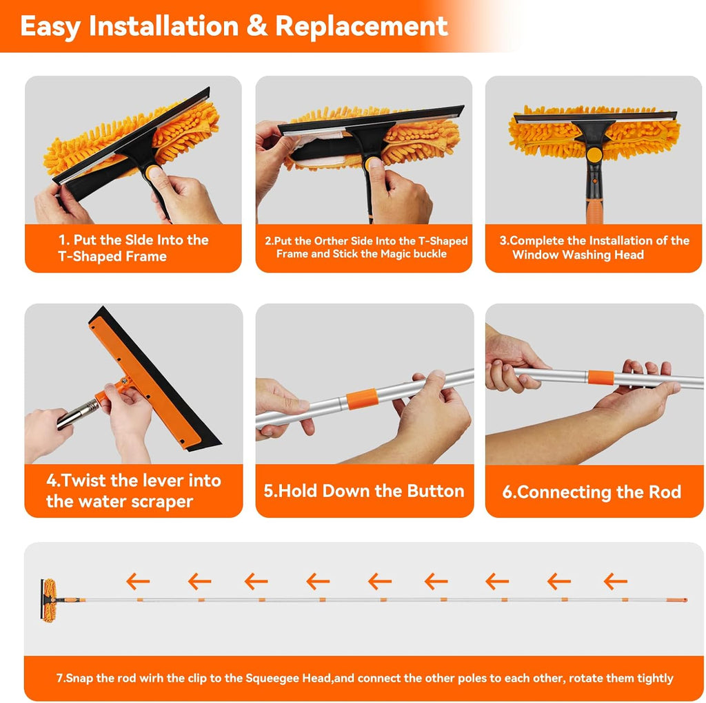 Window Cleaning Tools Window Squeegee: 2 in 1 Double-Sided Professional Cleaner Window Washing Kit with Extension
