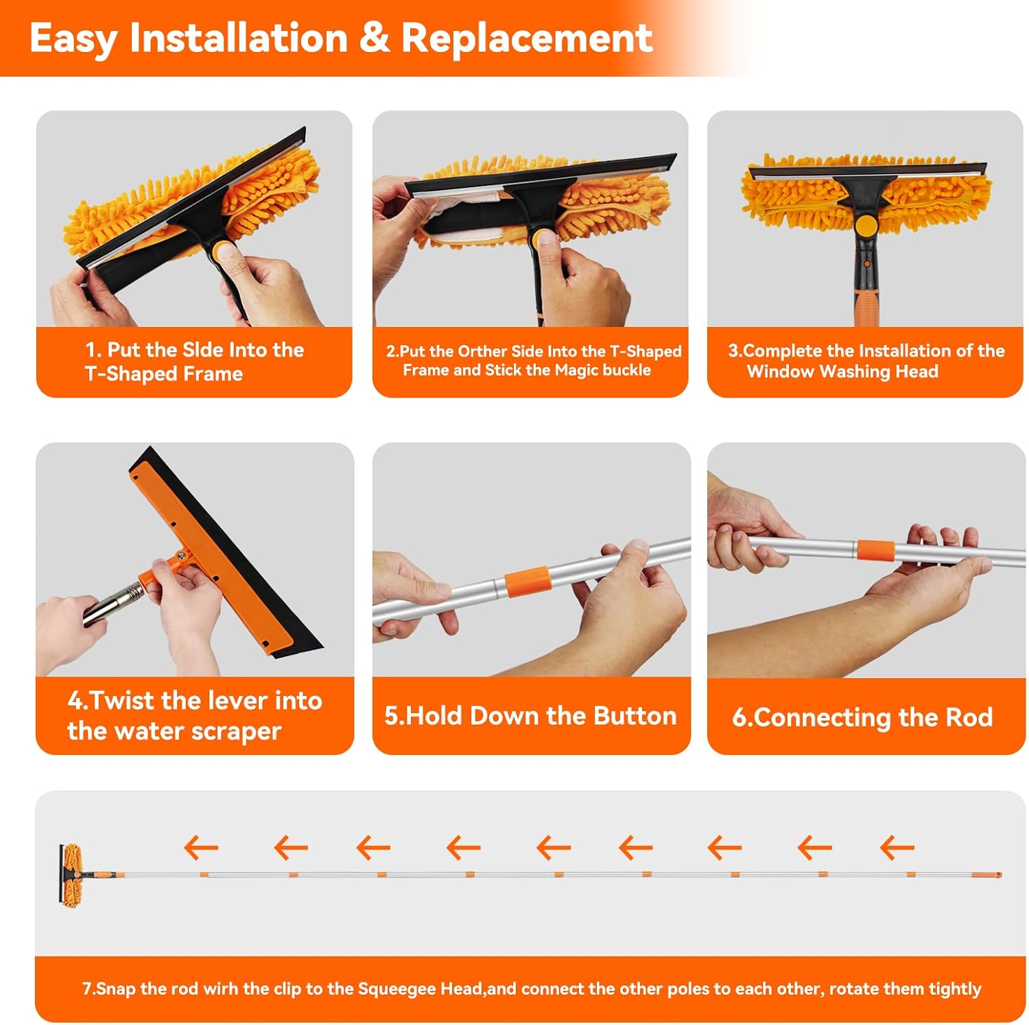 Window Cleaning Tools Window Squeegee: 2 in 1 Double-Sided Professional Cleaner Window Washing Kit with Extension