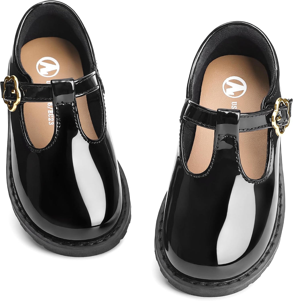 Toddler Girls Mary Jane Flats with Adjustable Hook-and-Loop Girls Party School Uniform Loafer Shoes