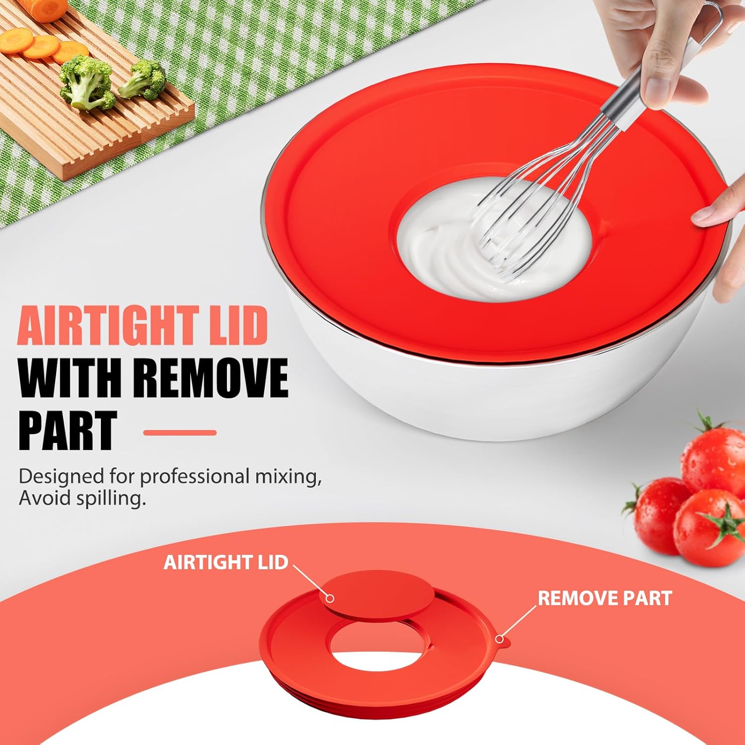 Mixing Bowls with Lids Set, 7 PCS Stainless Steel Mixing Bowls with 3 Grater Attachments, Size 4.5, 4, 3.5, 2.1, 1.5