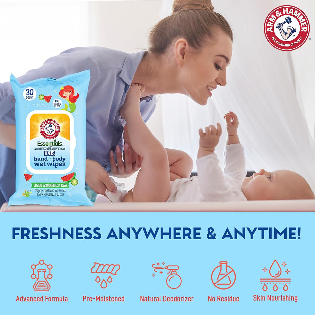 Sea Monster Mango Baby Wipes - 30 Count Travel Friendly Face & Body Wet Wipes - 1 Flip-Top Pack of Towelettes Infused