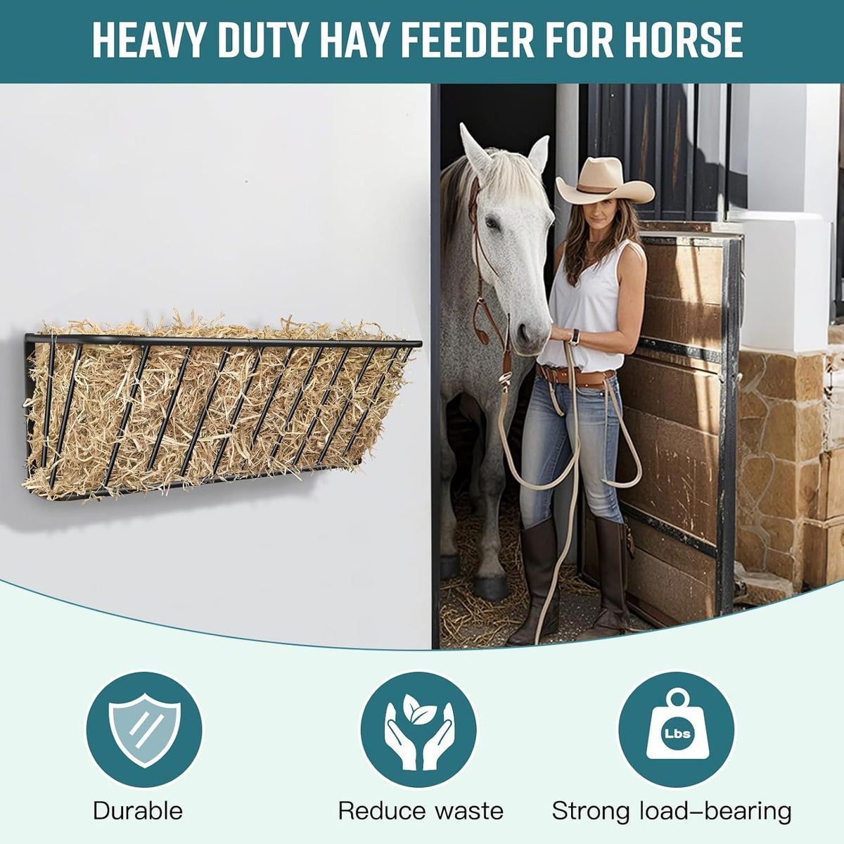 Wall Mount Steel Horse Hay Feeder Rack, 20 Gallon, 35.5 Inch Long