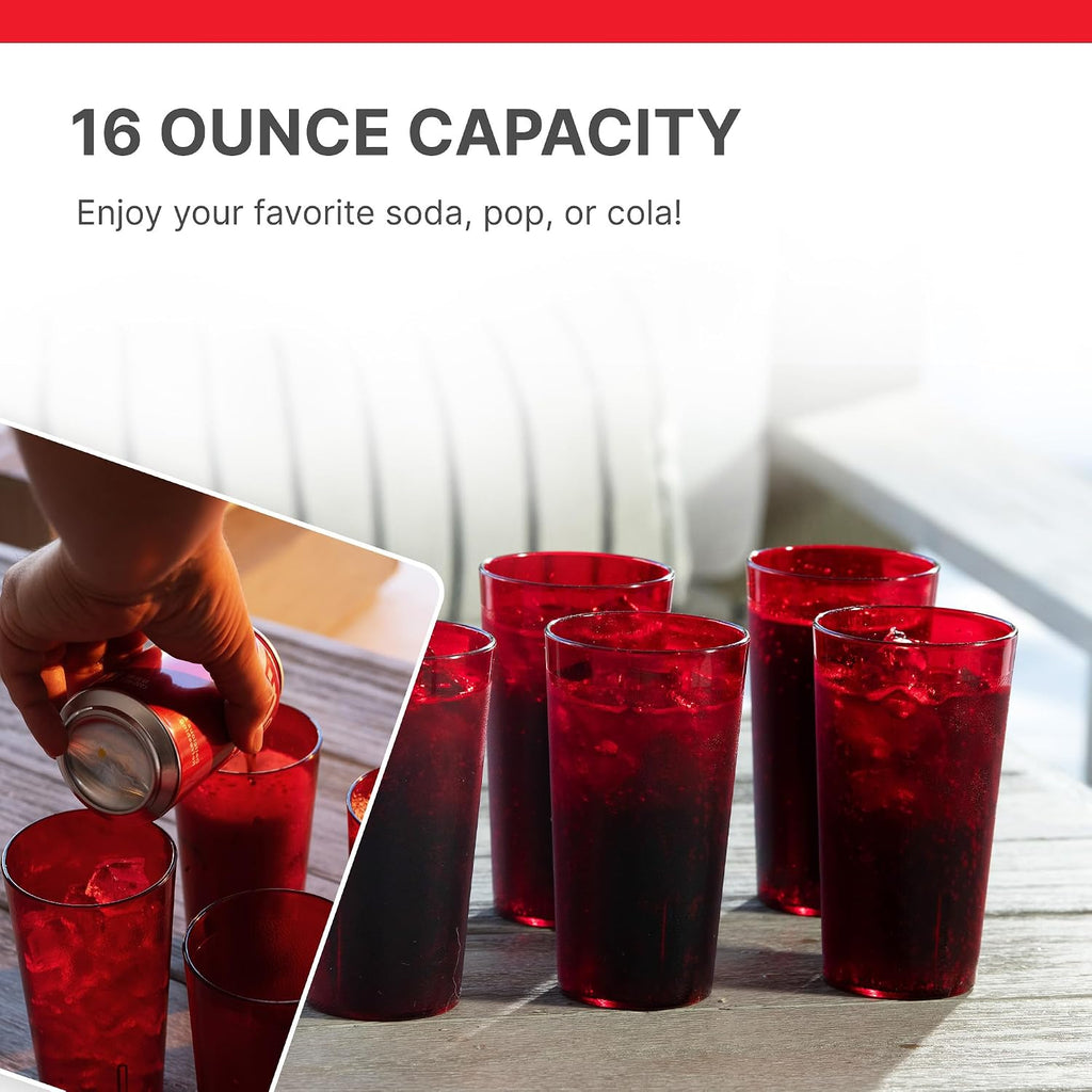 16 Ounce (oz) Restaurant Grade Beverage Tumblers (6 Pack) - Drinking Glasses, Stackable, BPA-Free, Shatter-Proof