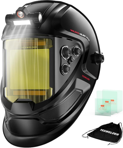 Welding Helmet with LED Light, Blue Light Filtering Lens | adjustable sensitivity and delay settings, 3.93 x 3.66 in