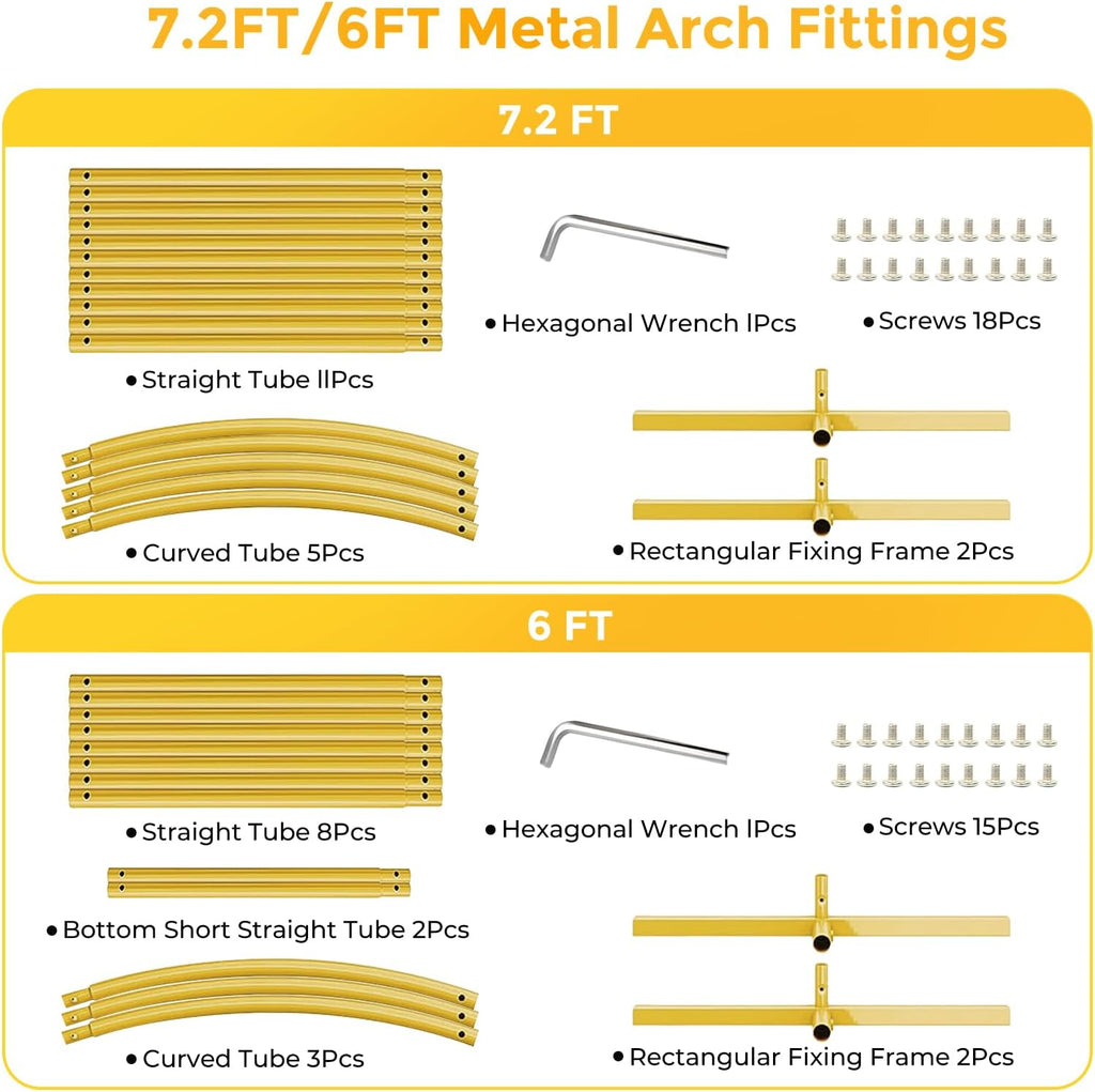 Metal Arch Backdrop Stand, 7.2FT+6FT Wedding Arch Frame, Gold Wedding Arch Backdrop Stand Set of 2, Balloon Arch