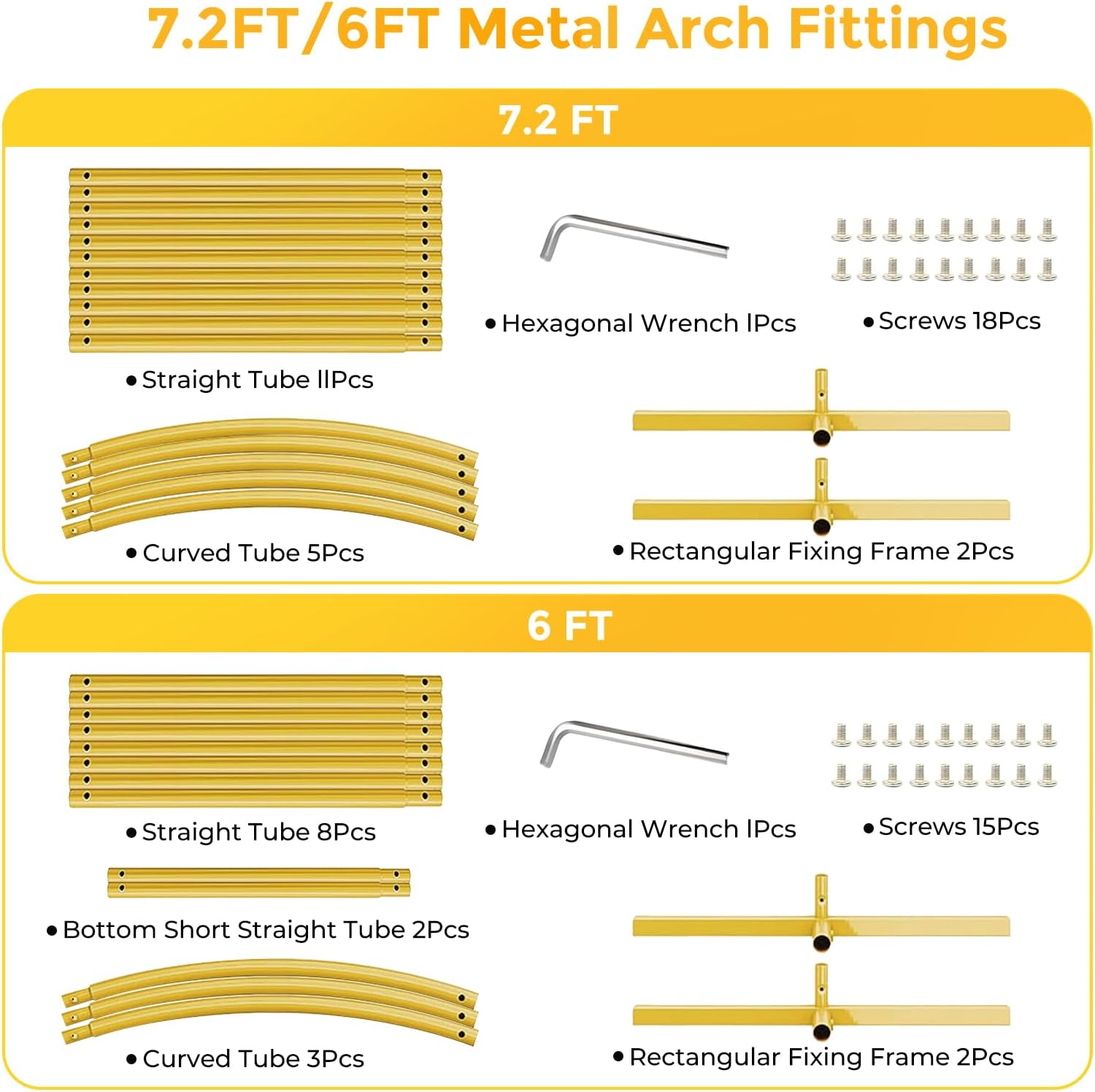 Metal Arch Backdrop Stand, 7.2FT+6FT Wedding Arch Frame, Gold Wedding Arch Backdrop Stand Set of 2, Balloon Arch
