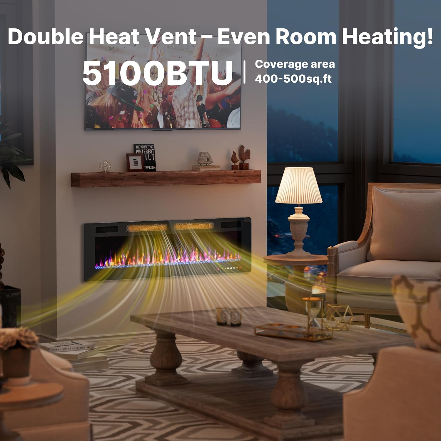 50" Electric Fireplace Recessed Wall Mounted, Ultra Thin Linear Fireplace Inserts,12 Flame Colors, Timer, Remote &