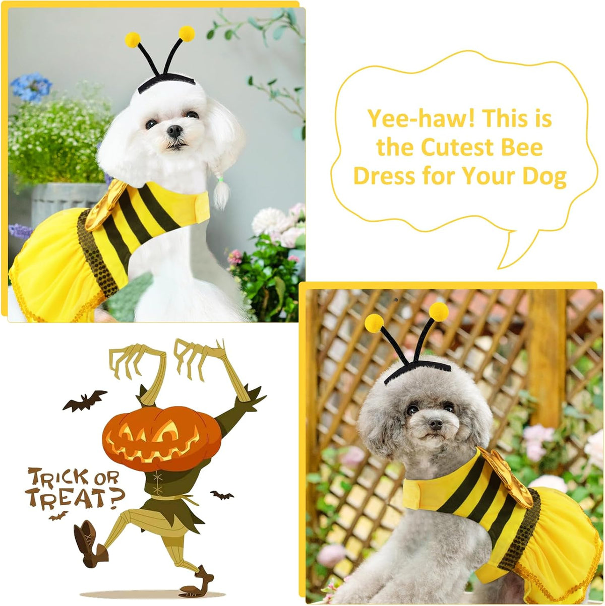 Bee Dog Halloween Costumes, Bumblebee Dog Costume for Small Medium Dogs Cats, Puppy Clothes Outfit Dress with Cap for