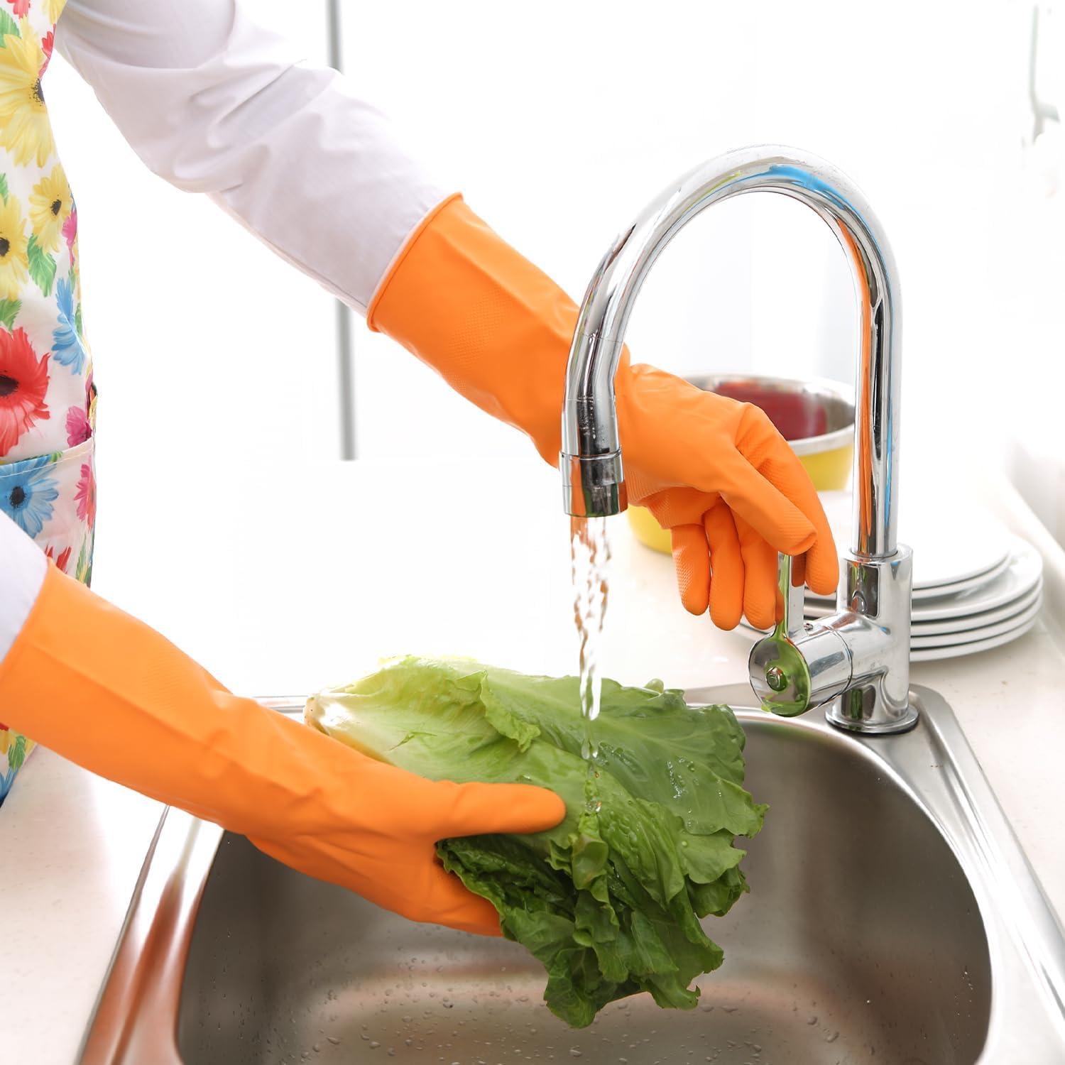 Rubber Cleaning Gloves for Kitchen - 4 Pairs Reusable Dishwashing Gloves for Household, Flexible Long-lasting &
