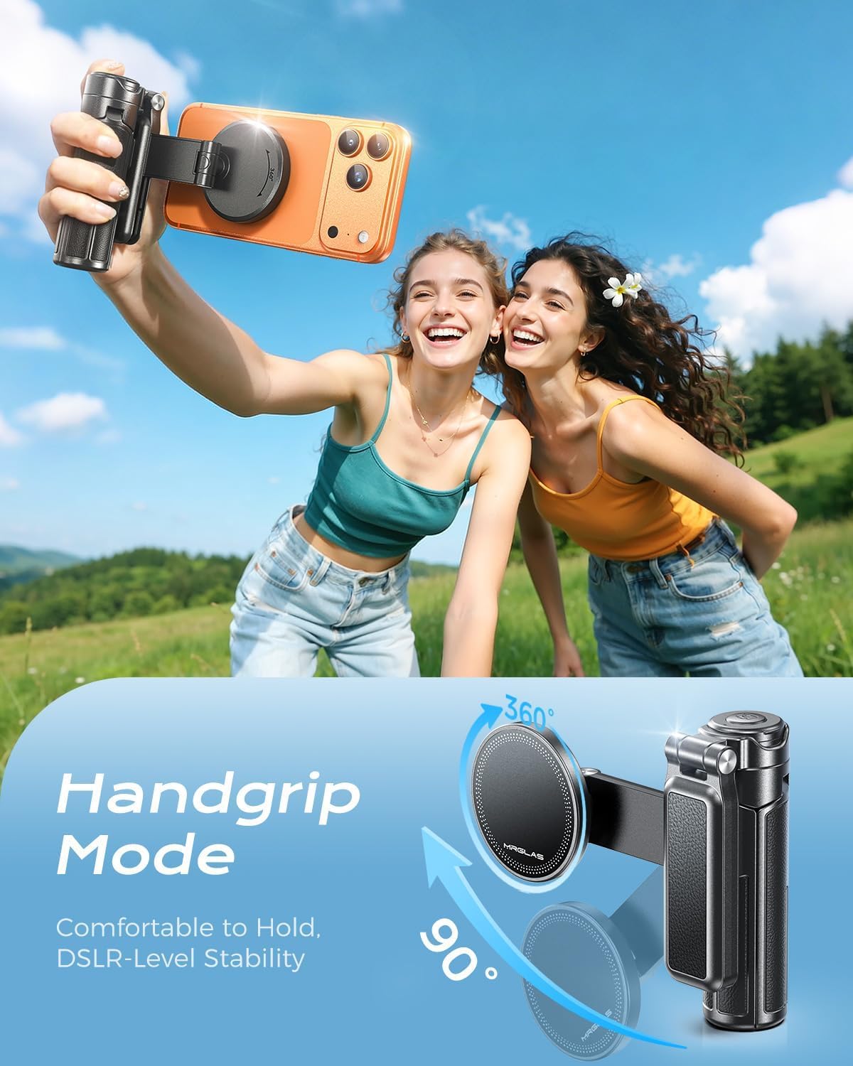 【Max 17"】 MRGLAS Magnetic Mini Tripod Selfie Stick for iPhone【4.5" Pocket】 | 【17" Max Extendable】4.5" Pocket Stand