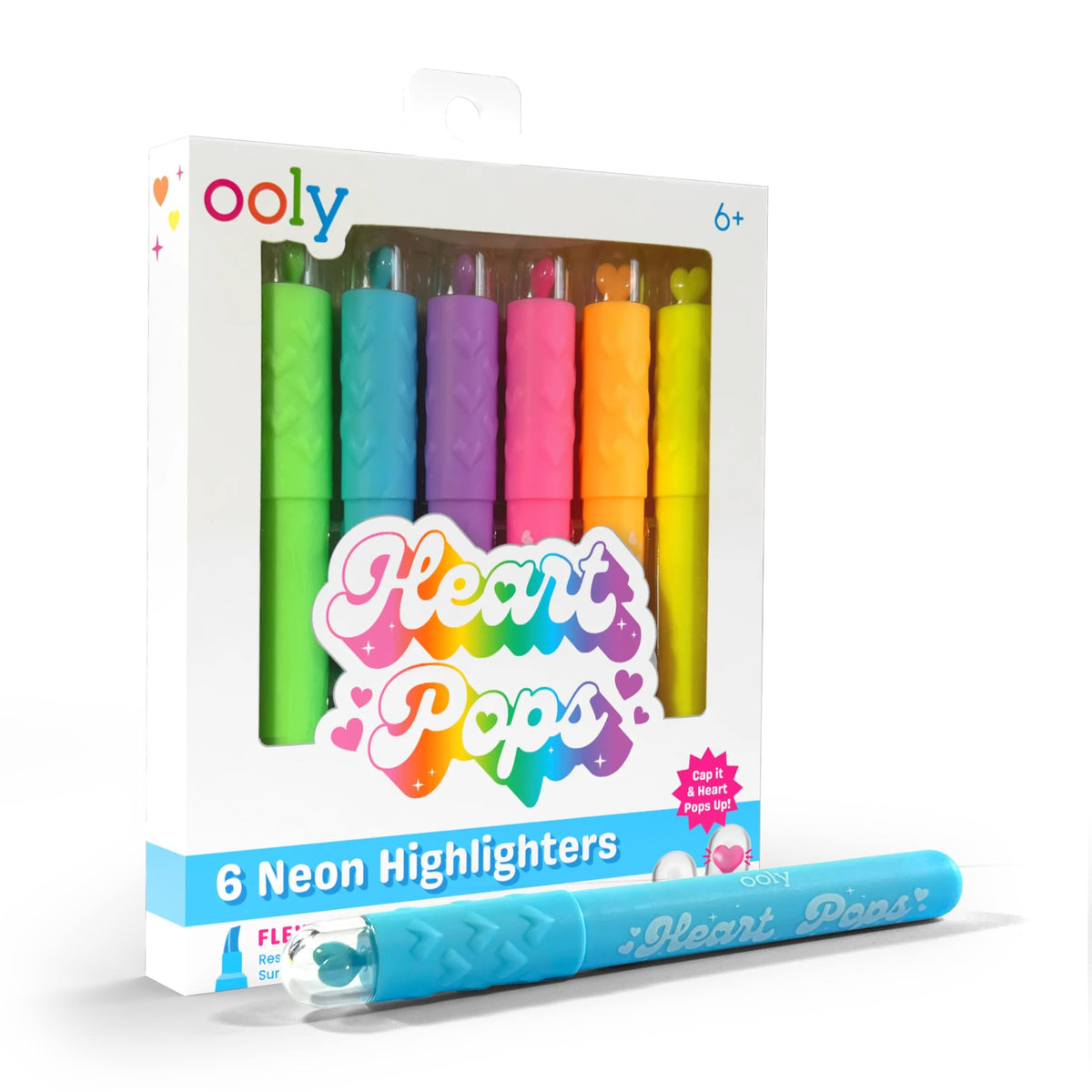 Heart Pops Neon Highlighters, Set of 6