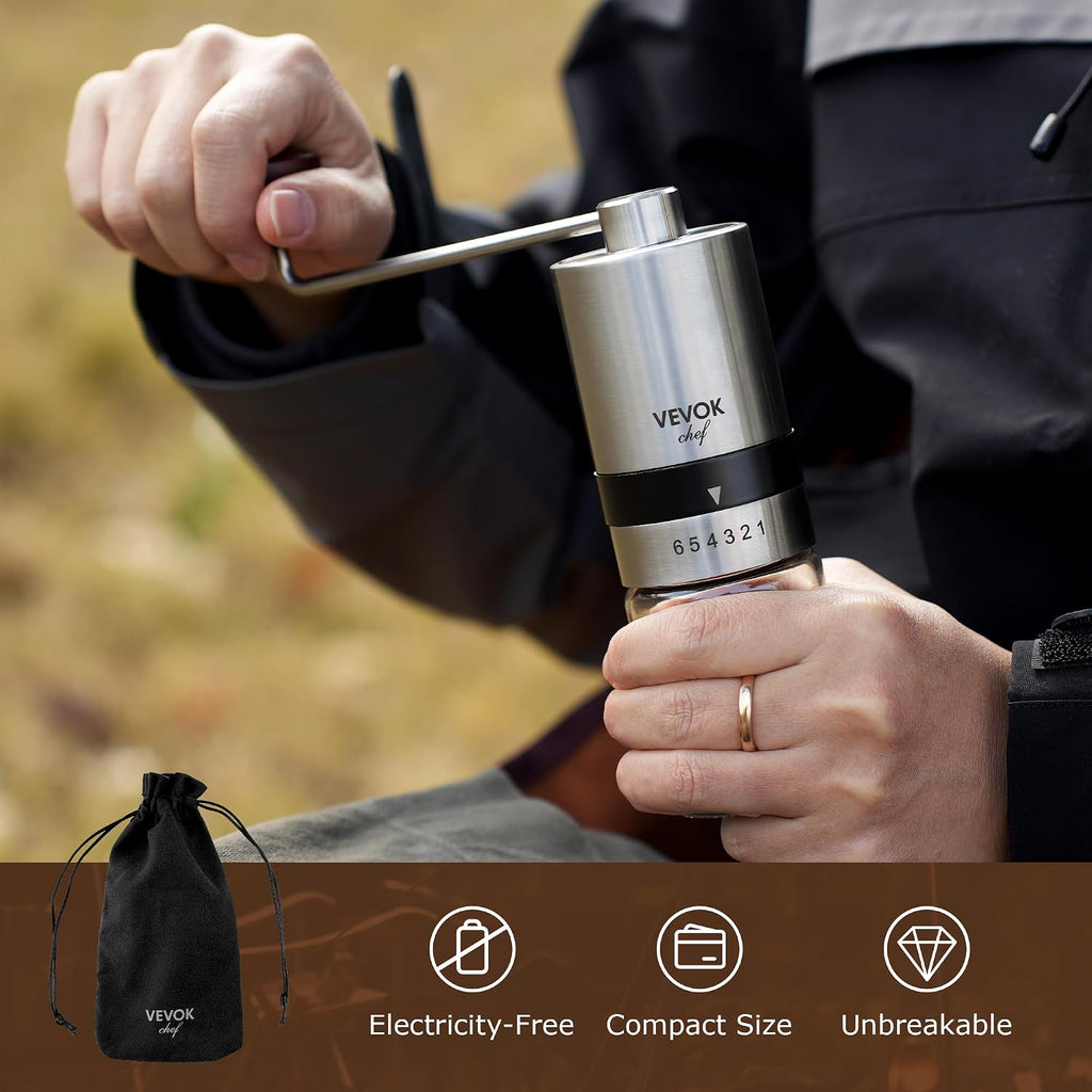 Manual Coffee Grinder Stainless Steel Burr Grinder 6 External Adjustable Setting Vintage Hand Coffee Grinder Portable