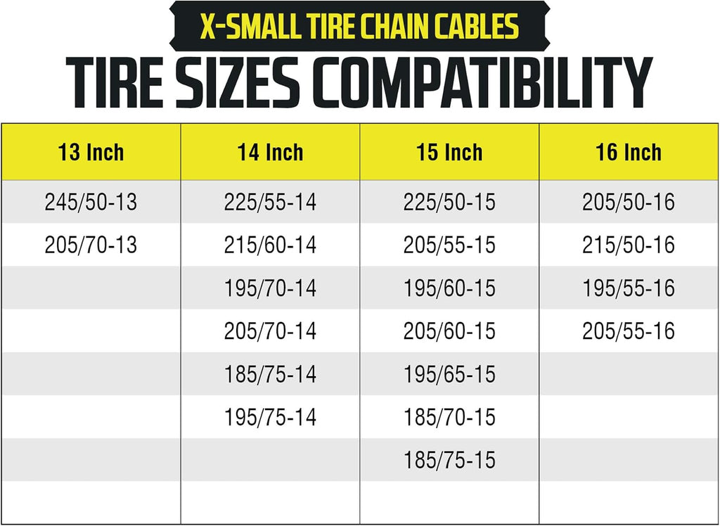 Tire Chain Cables For Snow & Ice, Fits Passenger Cars & Some SUVs, Constructed to Provide Maximum Traction & Grip