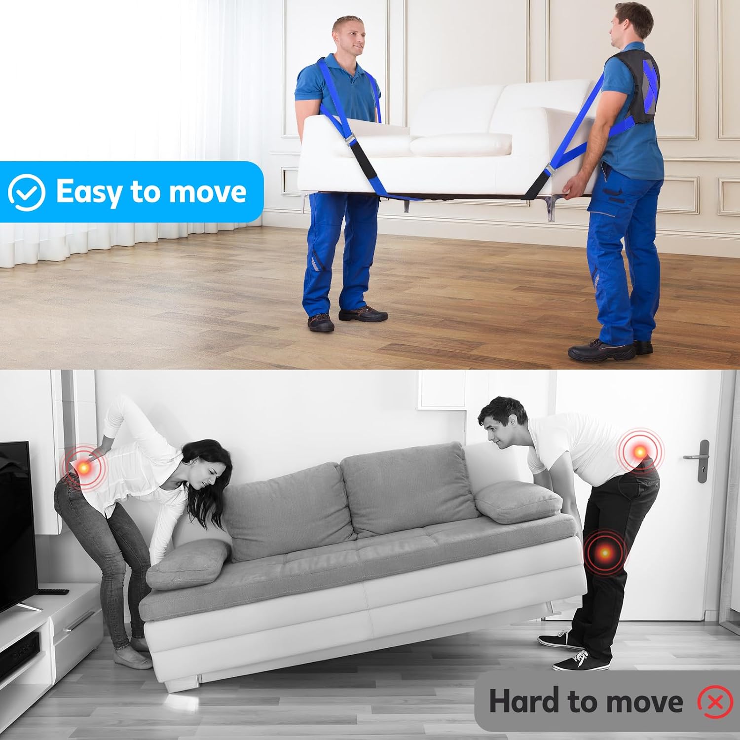 Moving Straps for Lifting Heavy Furniture: 2-Person Shoulder Lifting System | Up to 800 lb capacity, wide padded