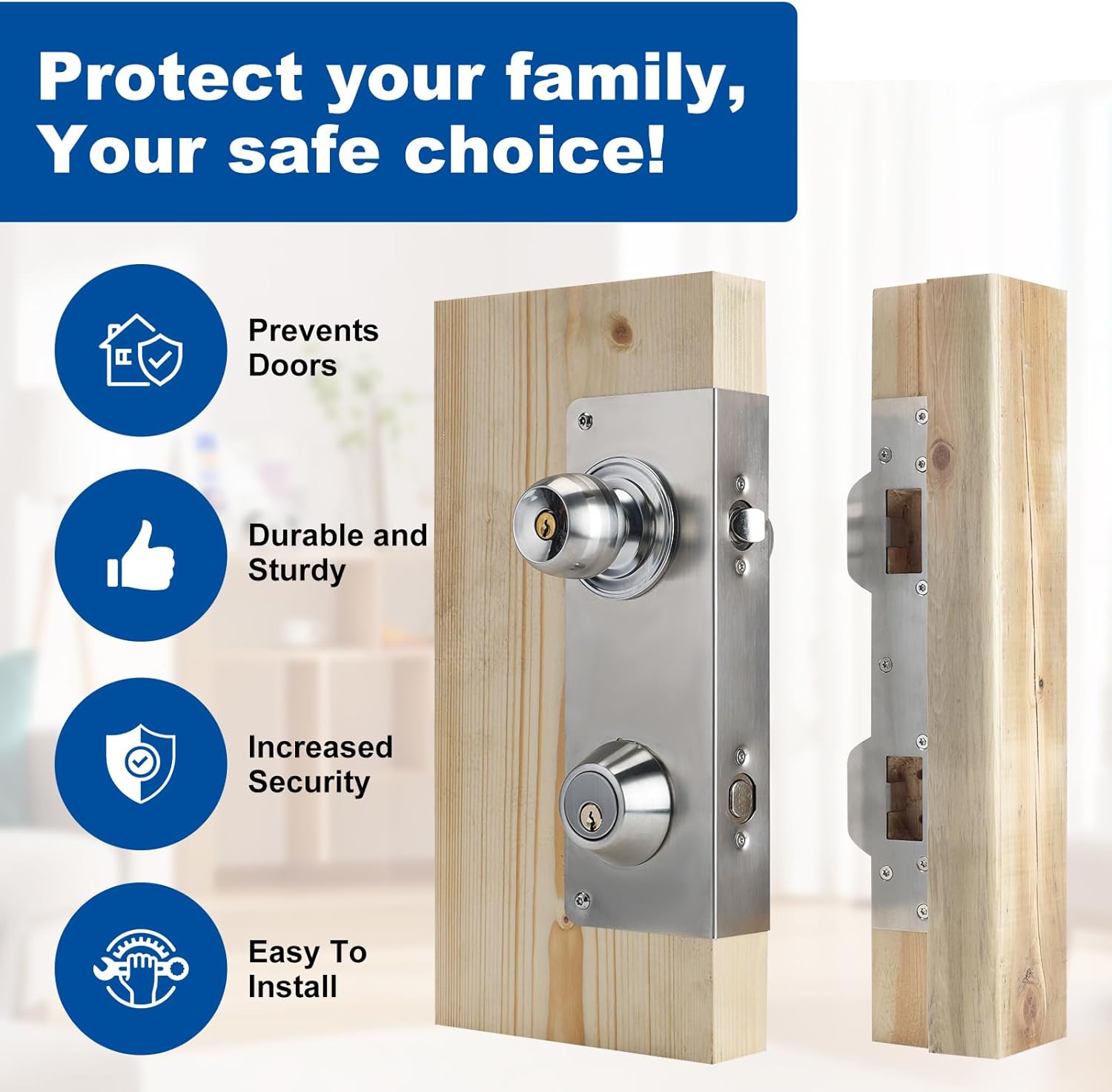 U 10539 Door Reinforcement Plate & U10385 Strike for 1-3/4" Thick Doors | Fits 2-3/8" (60mm) backsets,Stainless