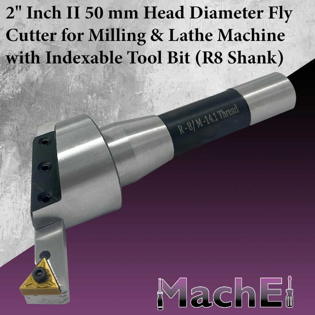 2" (50 mm) Head Diameter Fly Cutter with R8 Shank (7/16" Drawbar) and Replaceable Carbide Insert Bit (Indexable Tool)