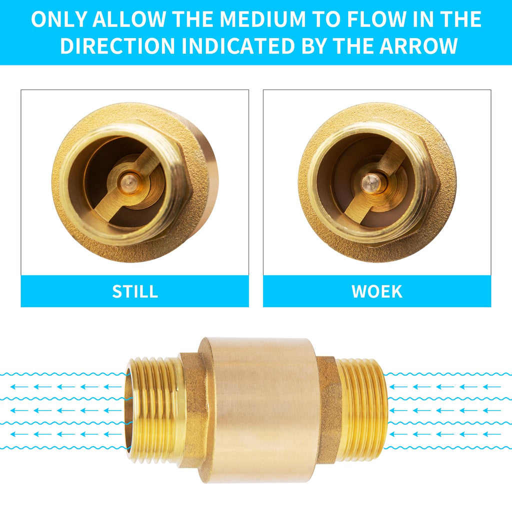 ChillWaves Brass In-Line Spring Check Valve DN20 3/4" Male Thread, One-Way Non-return Vertical Check Valve for Backflow Prevention(1-PACK)