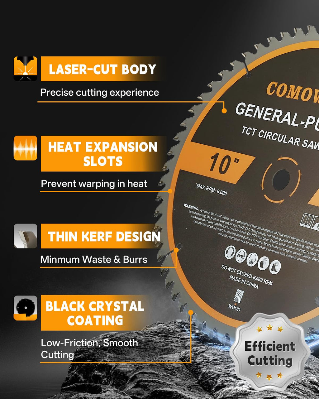 10 inch Miter Saws Blade, 32T & 60T ATB Circular Saw Blade, 5/8" Arbor, TCT Carbide-Tipped, Anti-Vibration, Teflon
