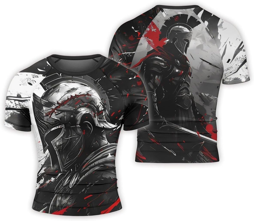 Spartan Warrior Men's Rash Guard Shirts Short Sleeve, Baselayer Compression Shirt for Jiu Jitsu MMA