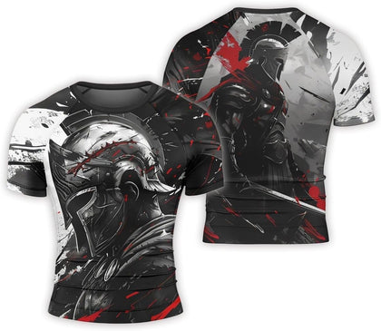 Spartan Warrior Men's Rash Guard Shirts Short Sleeve, Baselayer Compression Shirt for Jiu Jitsu MMA