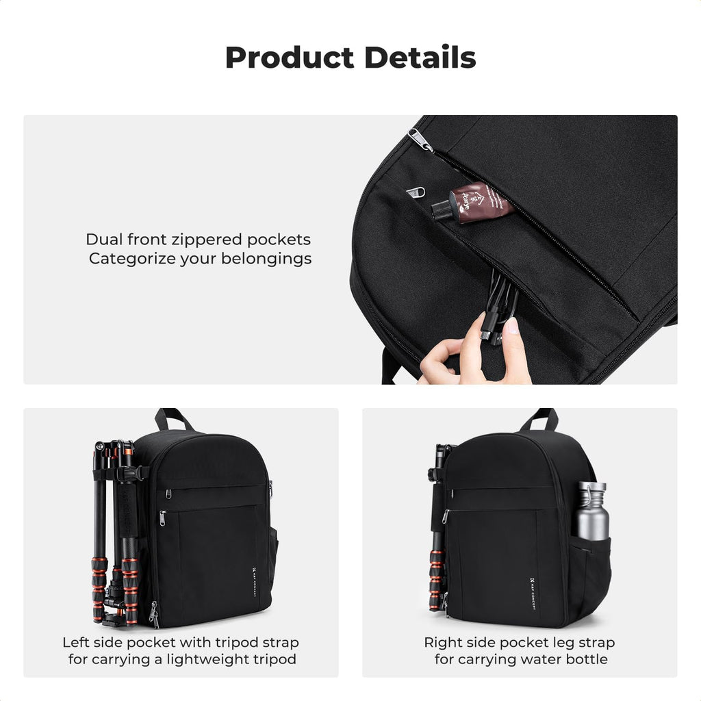 Camera Backpack, Lightweight Camera Bag with Tripod Holder | Professional Bag for DSLR/SLR Mirrorless, with 14in