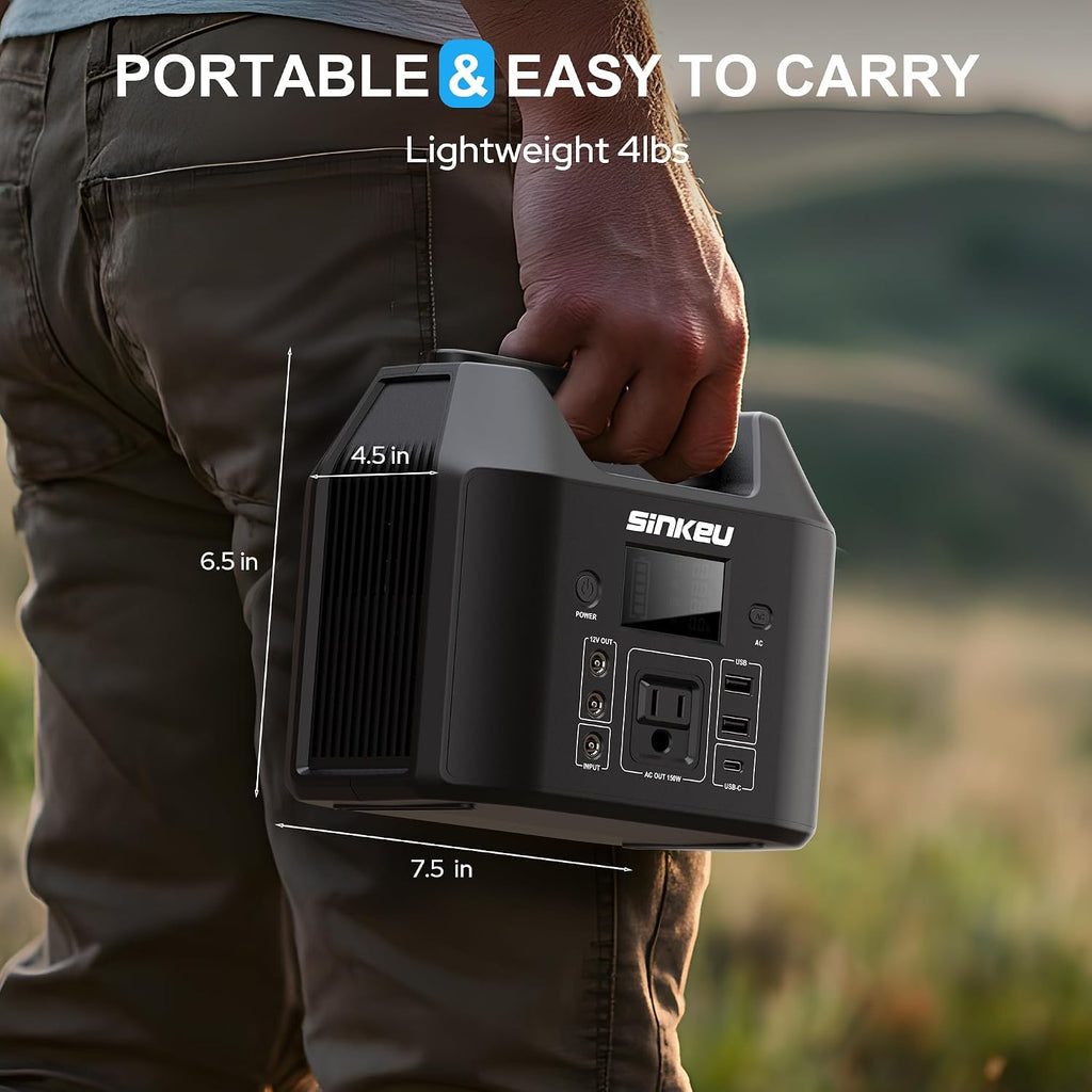 Portable Power Station 122.8Wh, 150W Power Bank with AC Outlet | SinKeu LiFePO4 Battery Solar Generator for Home Use