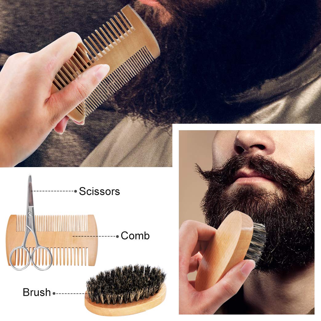 Beard Kit,Beard Grooming Kit w/Beard Wash/Shampoo,2 Packs Beard Oil,Beard Balm,Beard Wash,Brush,Comb,Scissor,Storage