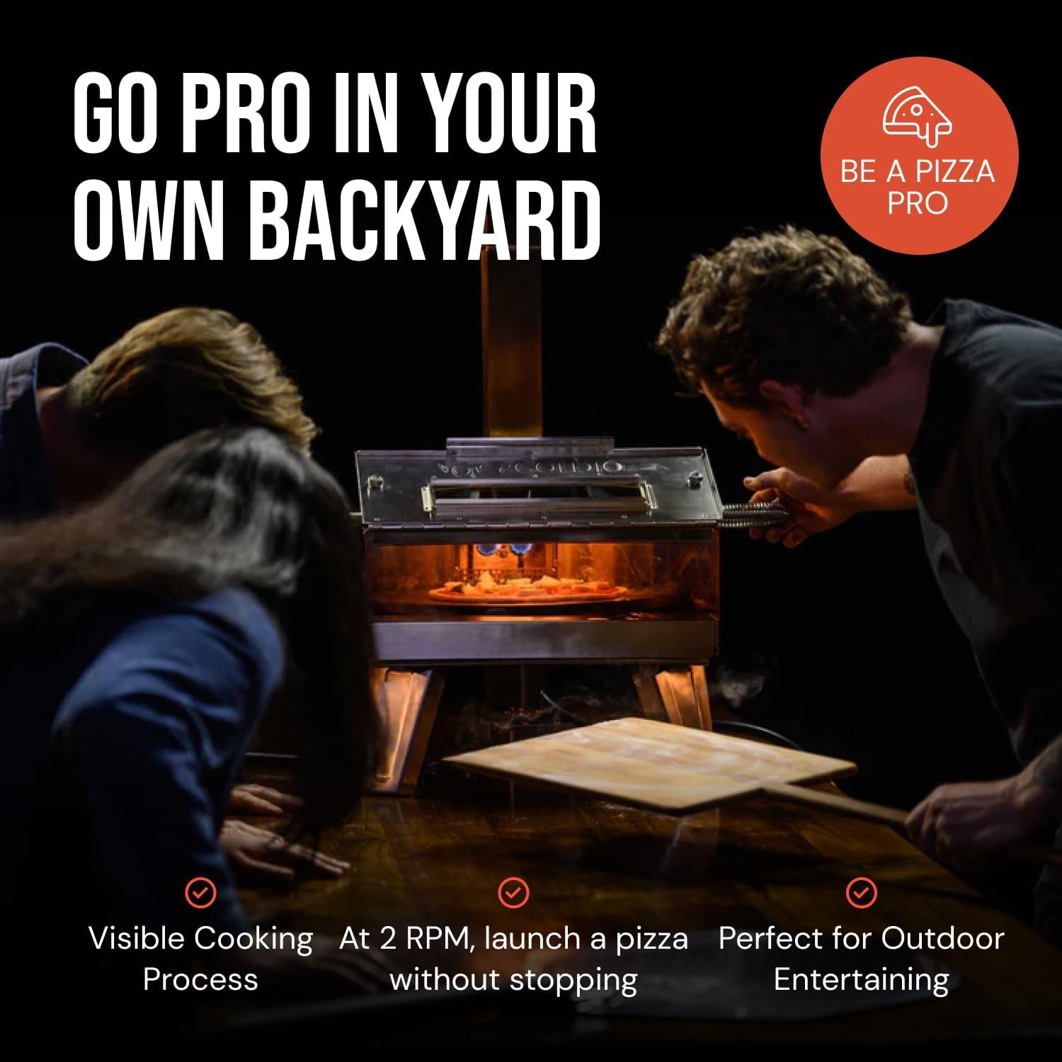Pizza Oven - Dual Fuel Wood & Propane Portable Outdoor Pizza Oven with 16” Rotating Stone - 90 Second Cook at