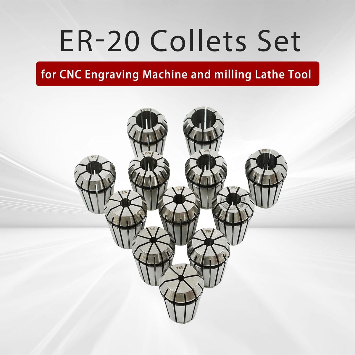 findmall 12 PCS 1/8"-1/2" ER-20 Collets Set