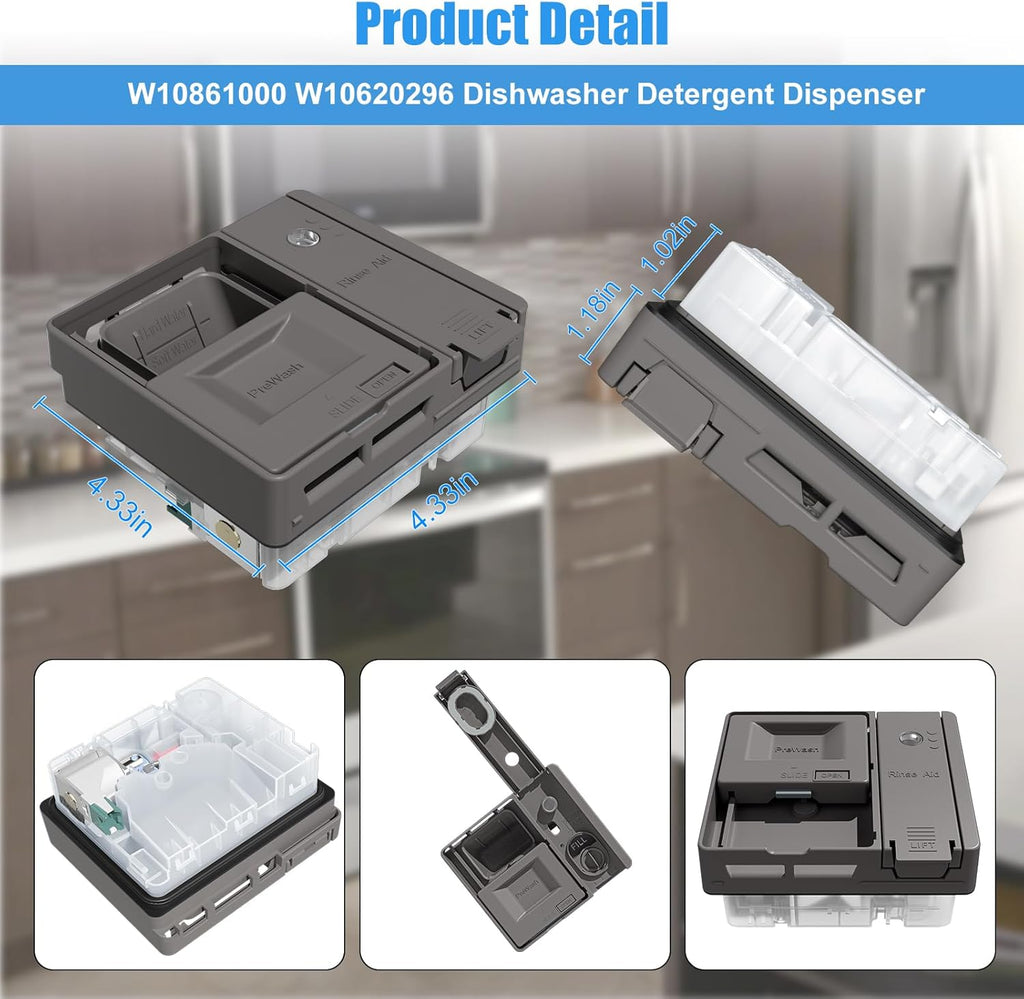 W10861000 Dishwasher Detergent Dispenser Replacement for Whirlpool, Kenmore, KitchenAid, Maytag - Replaces W10620296, W10620298, W10620299, W10861000VP, AP5999391