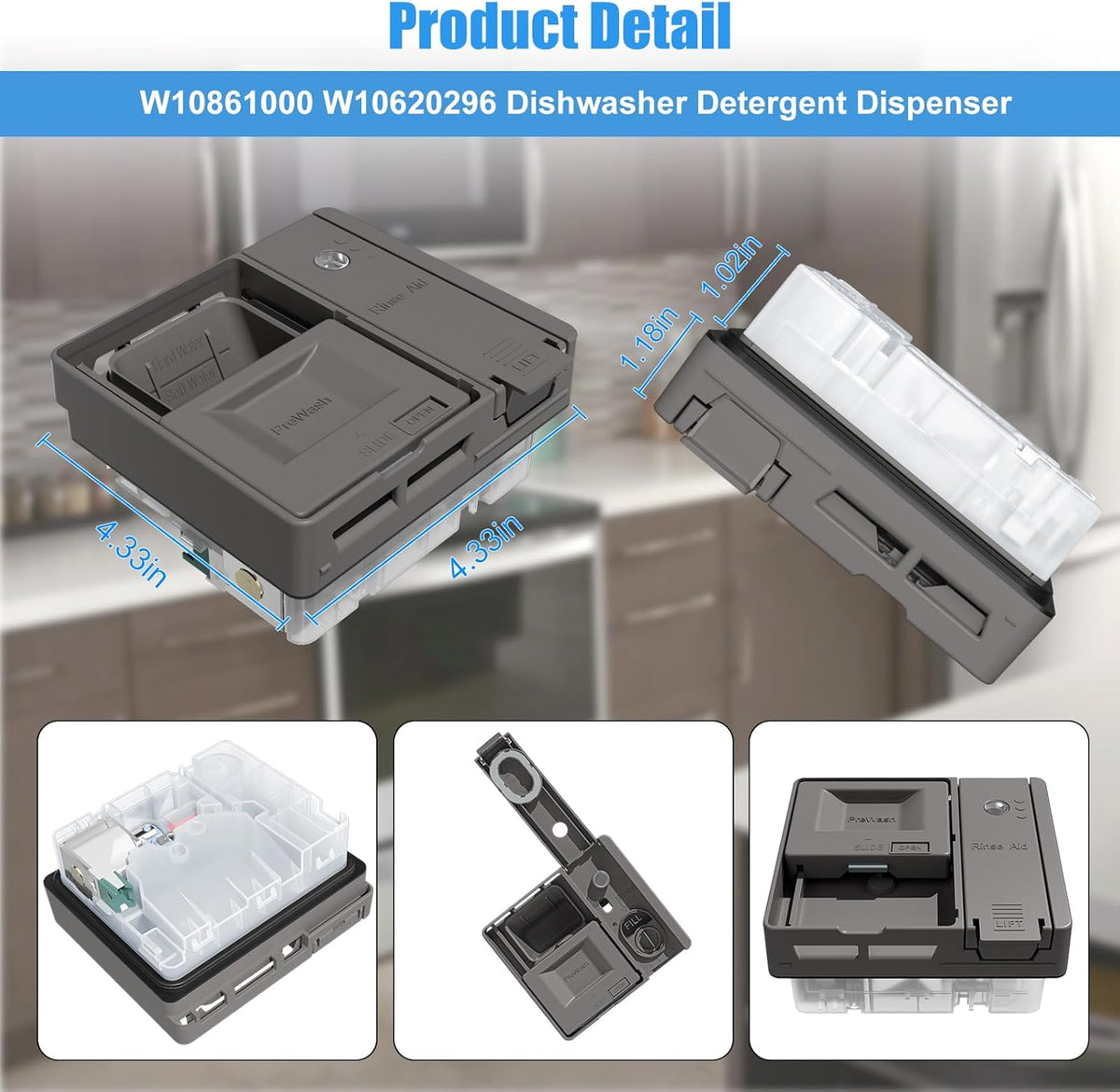 W10861000 Dishwasher Detergent Dispenser Replacement for Whirlpool, Kenmore, KitchenAid, Maytag - Replaces W10620296, W10620298, W10620299, W10861000VP, AP5999391
