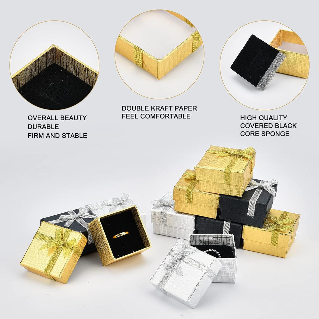 12 Pack Jewelry Gift Box, 2x2x1.2 inch Square Ring Box Earring Box Cardboard Boxes Small Display Boxes with Bowknot