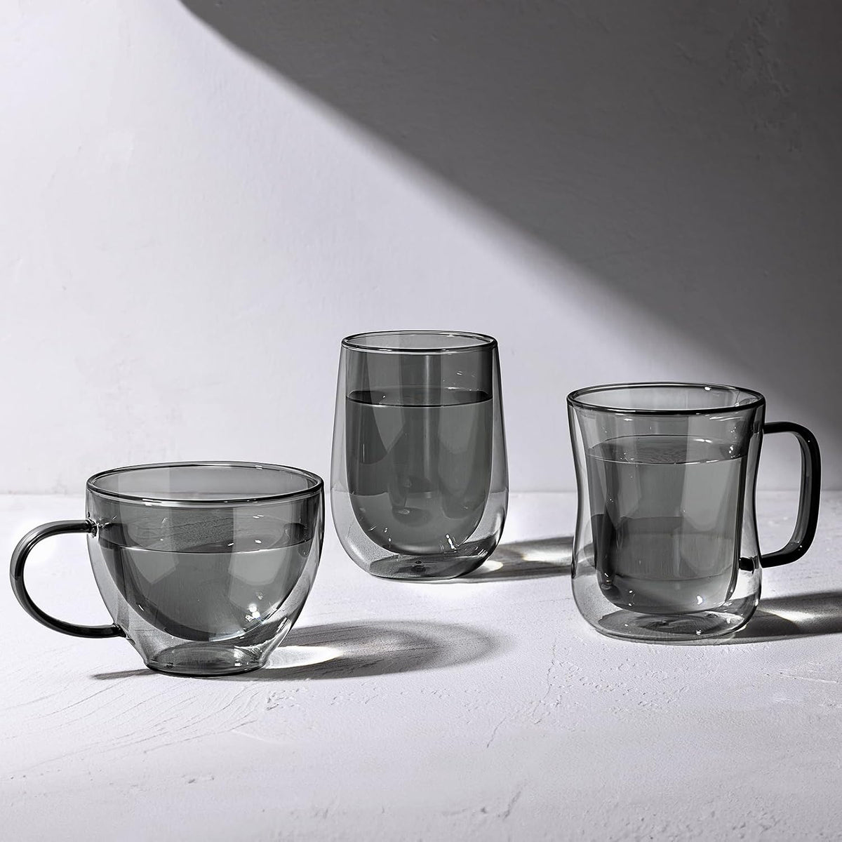 Black Double Walled Glass Coffee Mug 12 oz Cappuccino Cups Set of 2