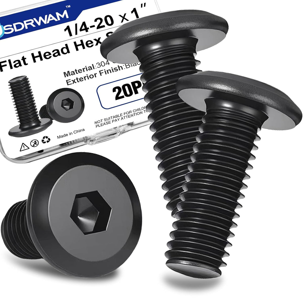 20PCS 1/4"-20 x 1 Flat Head Socket Cap Screws, 304 Stainless Steel