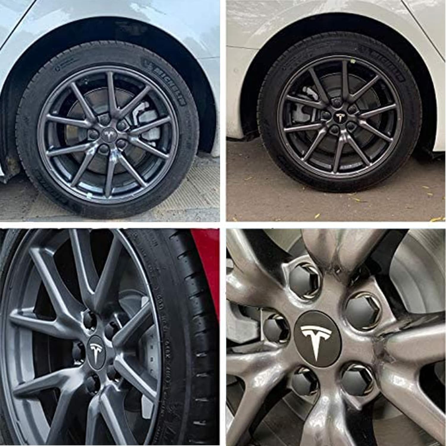 for Tesla Model 3 Y S X Wheel Hub Caps Center Cover Silver Matte (4PCS) Modification Hubcaps for Tesla Accessories