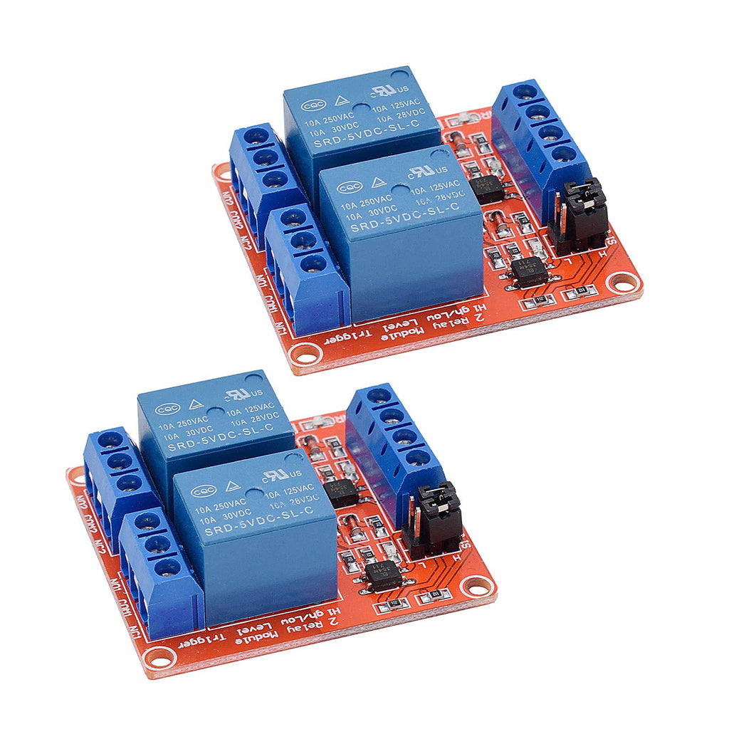 [2-Pack] DC 5V Relay Module 2-Channel Relay Switch with Optocoupler Isolation High/Low Level Trigger
