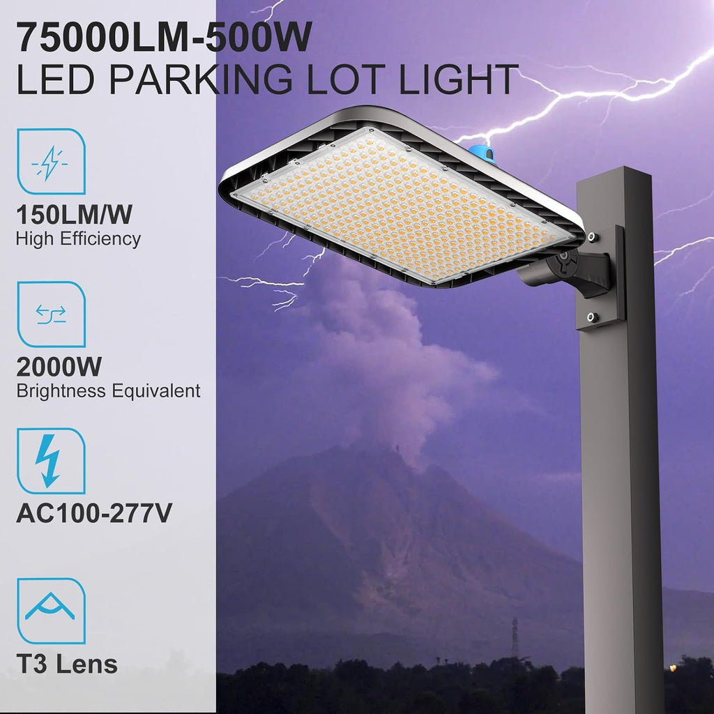 Lightdot LED Parking Lot Lights Outdoor 2Pack 500W LED Parking Lot Lighting