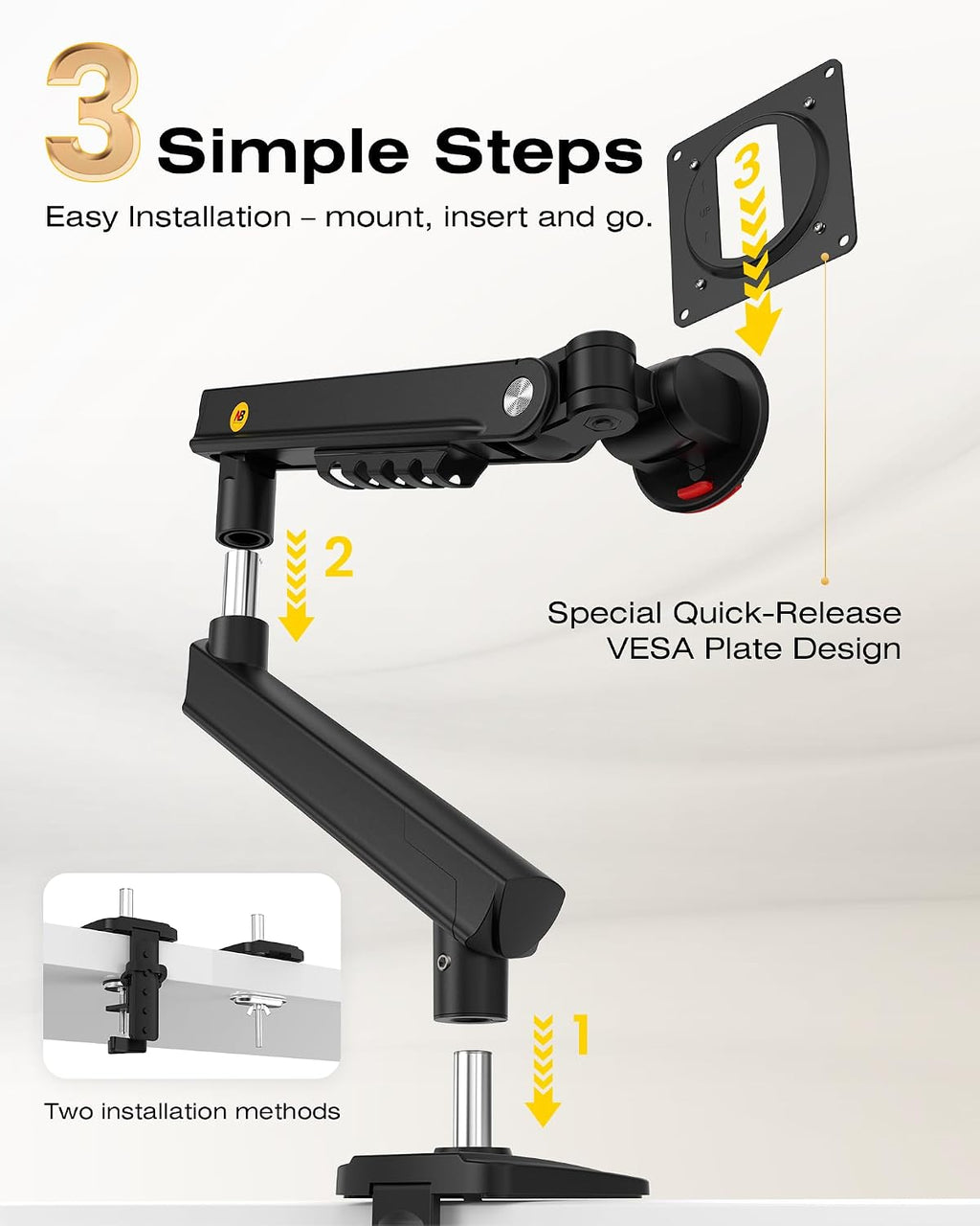 NB SmooVex Monitor Mount, Monitor Stand fits up to 32 Inch, Mechanical Spring Mount, VESA 75/100 mm, Model-A5(Black)