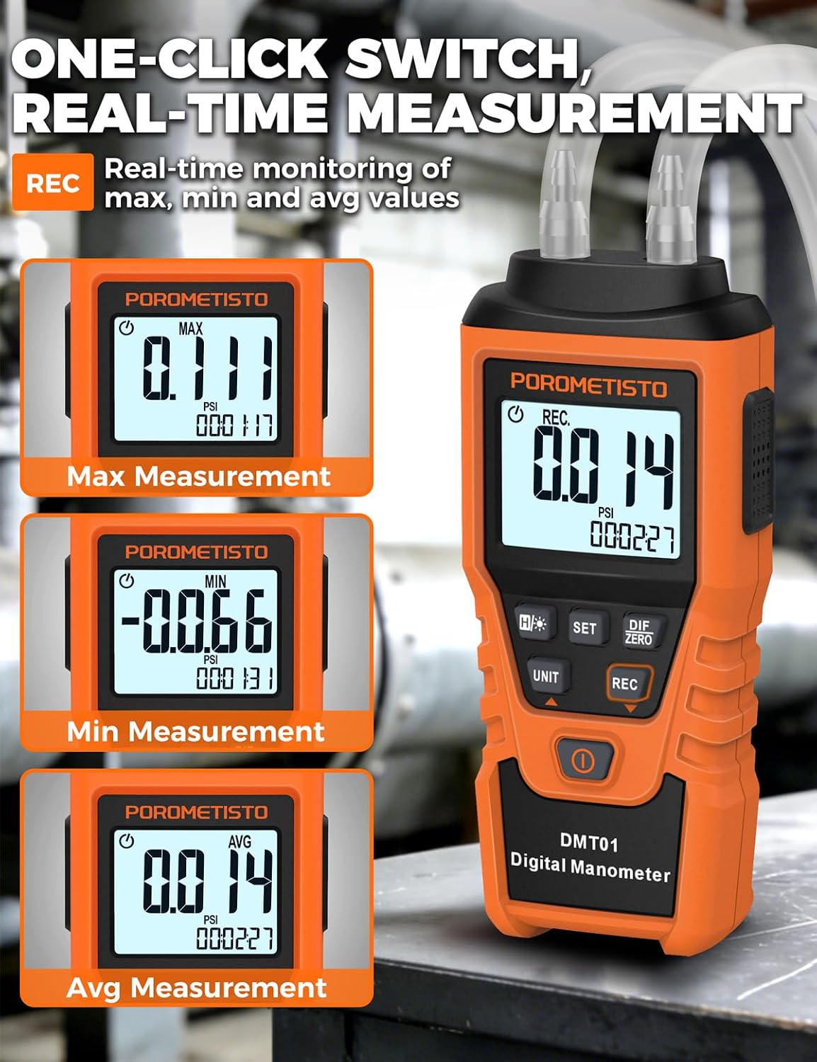 DMT01 Digital Manometer POROMETISTO, Manual Calibration Custom Zero