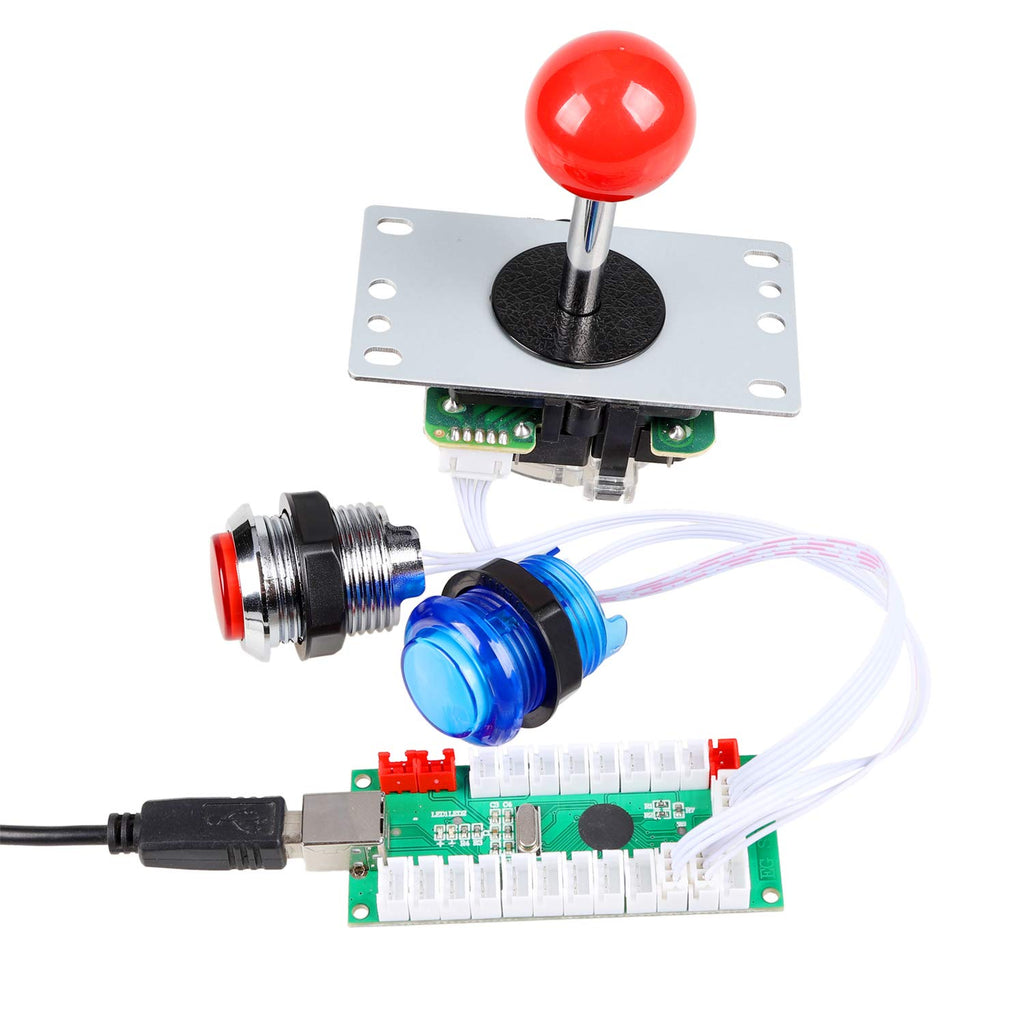 1 Player USB Encoder to PC Arcade Joystick Red Top Ball + 10x 5V LED Arcade Buttons for Arcade PC Games Mame
