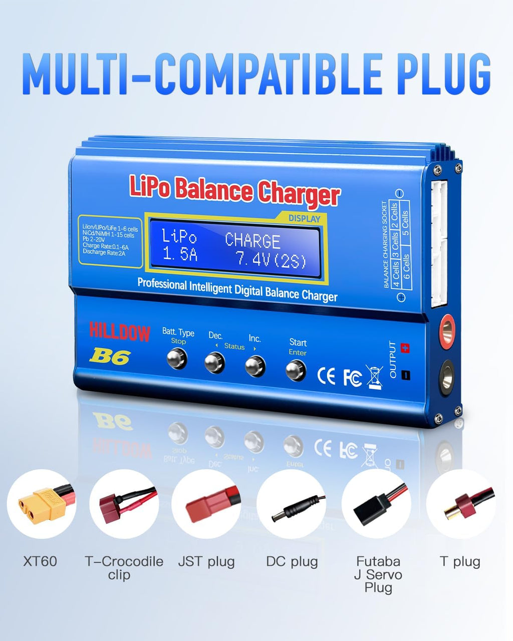 B6 Battery Charger 80W Mini Lipo Balance Charger/Discharger with Power Supply for LiPo/Li-ion/Life(1-6s) NiMH/NiCd