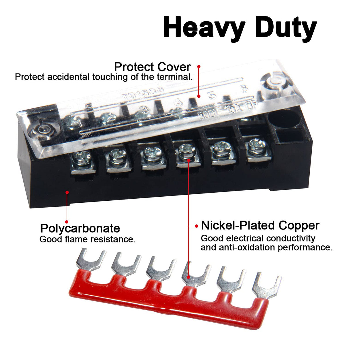 Terminal Block, 4/5/6 Circuits 600V 15A Dual Row Screw Terminal Strip 6 Set