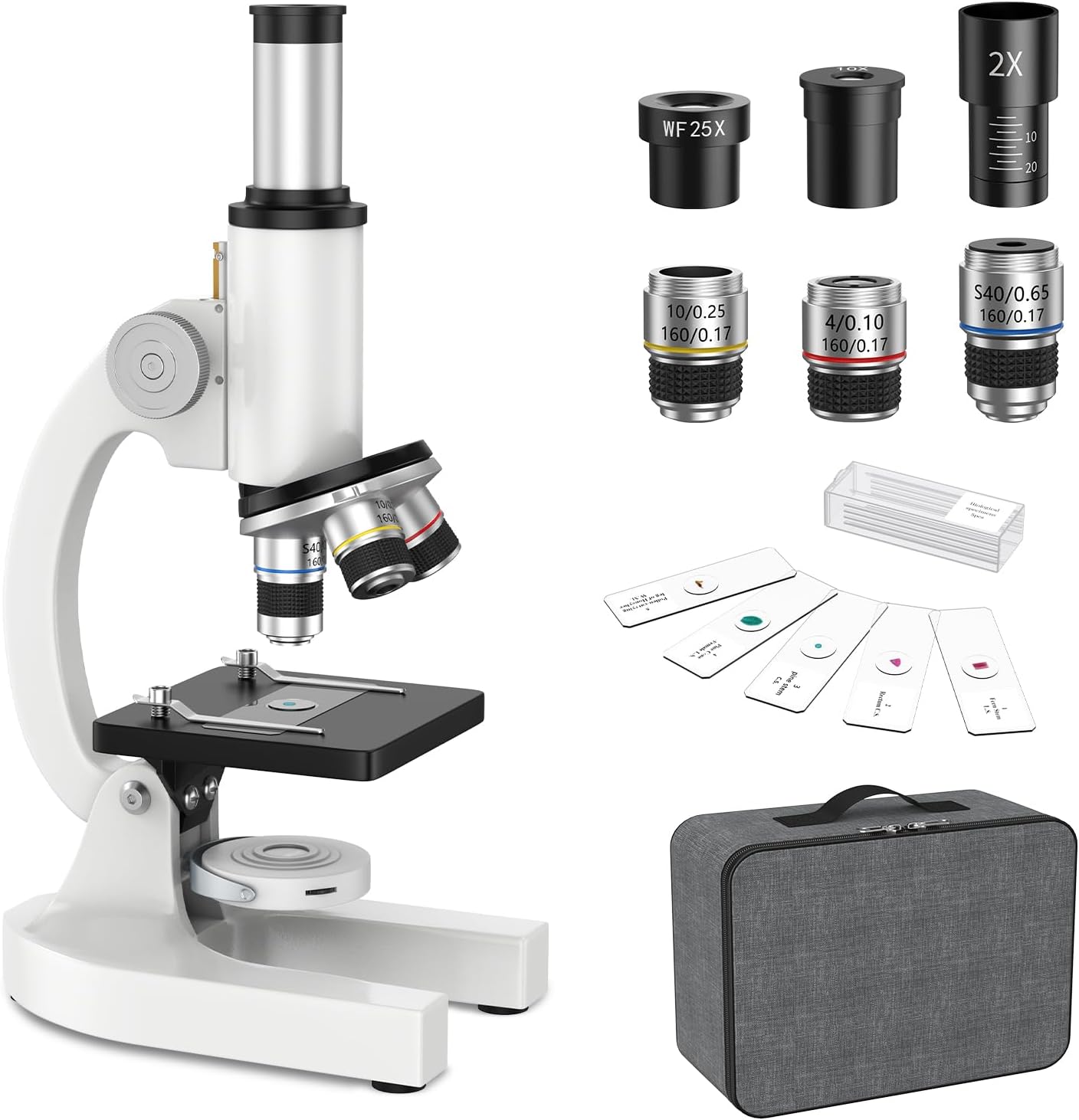 40-2000X Compound Microscope for Kids Adults Beginners | Lightweight Metal-Made / LED Light / Prepared Slide Kit and