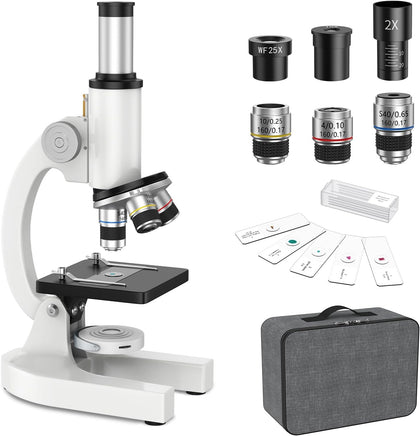 40-2000X Compound Microscope for Kids Adults Beginners | Lightweight Metal-Made / LED Light / Prepared Slide Kit and