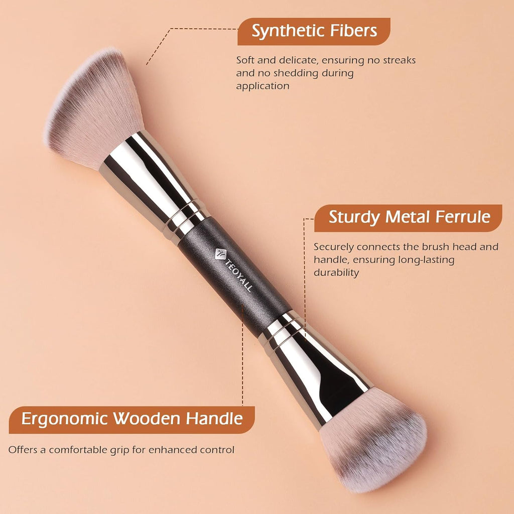 Dual-Ended Brush, Flat Angled Foundation Domed Bronzer Blush Brush