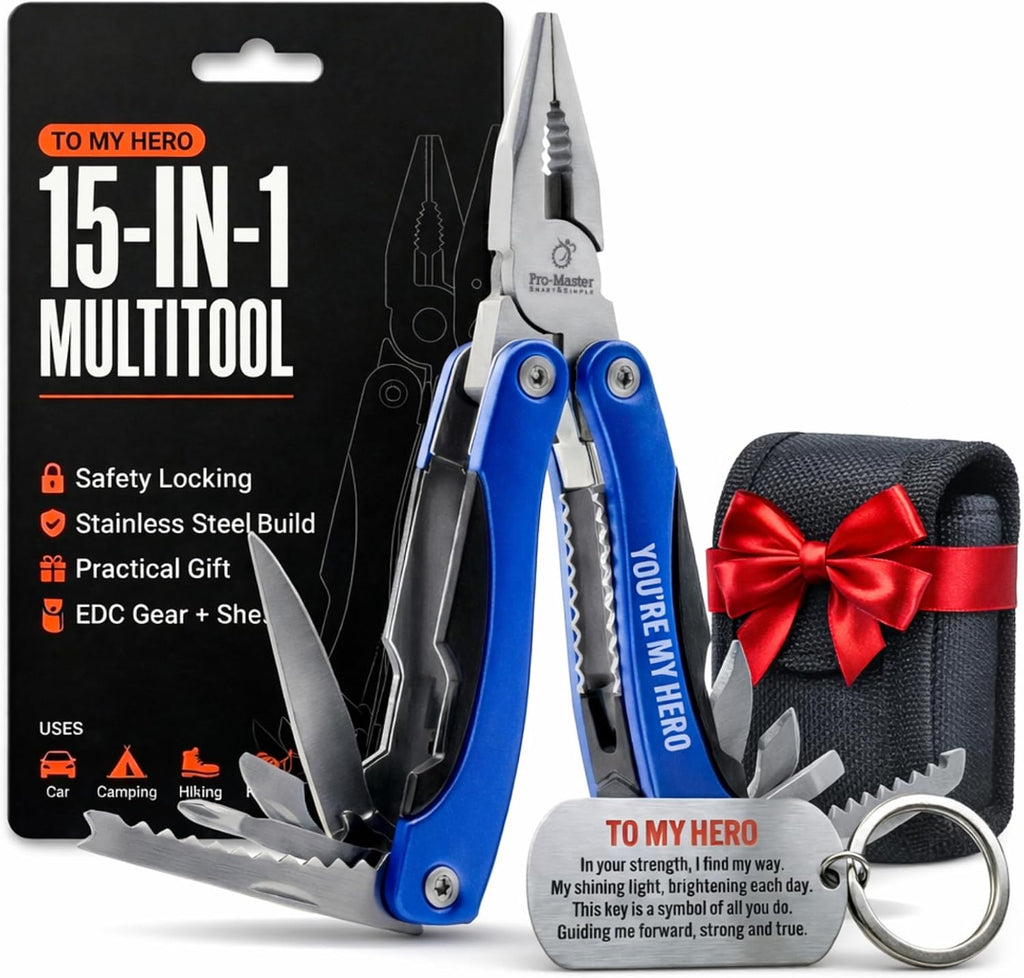 YOU ARE MY HERO Engraved 15-in-1 Multitool & Keychain Set, Stainless Steel Locking EDC Gear, Practical Gifts for Men