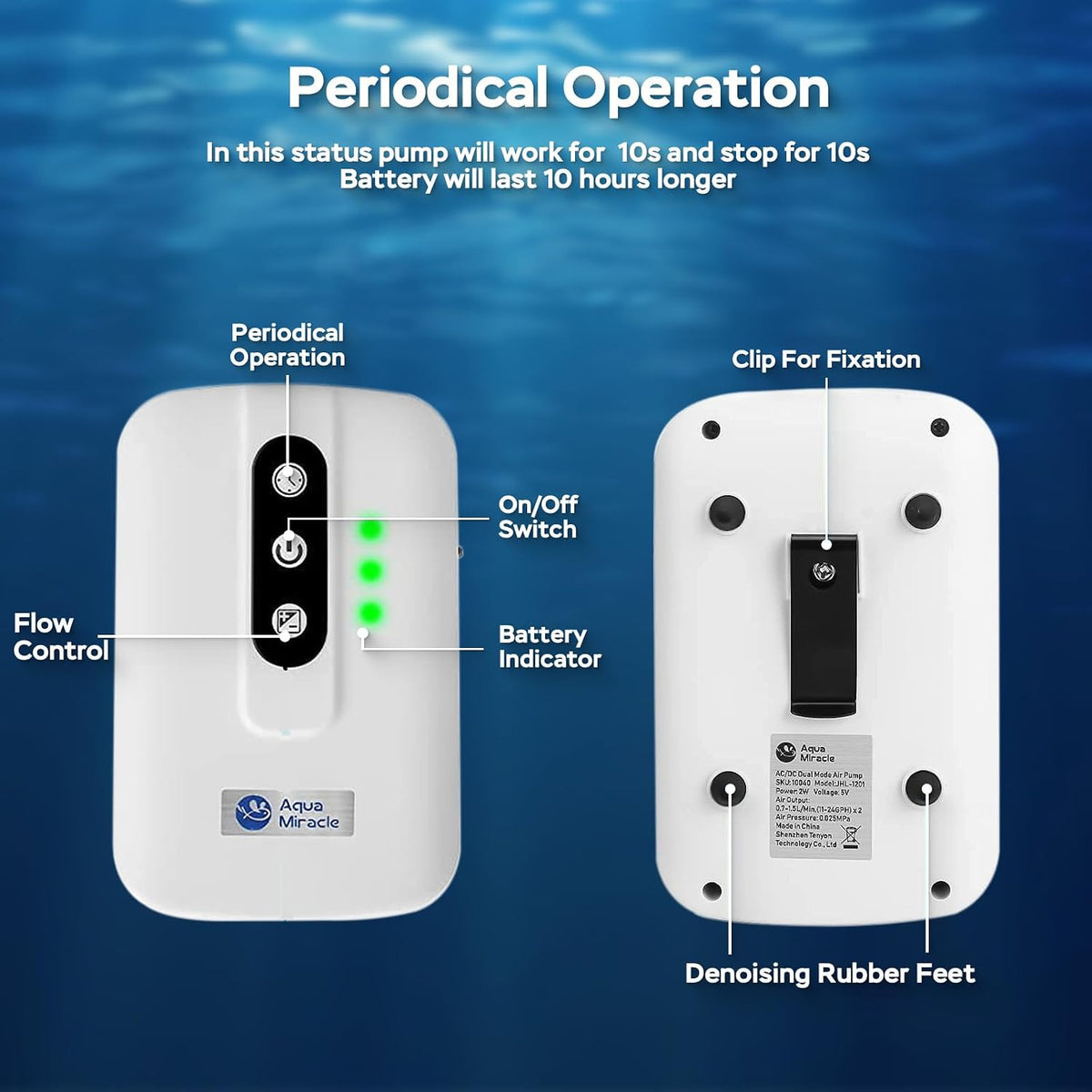 Lithium Battery Powered Portable Aquarium Air Pump for Fish Tank, USB Rechargeable Aquarium Bubbler Aerator for