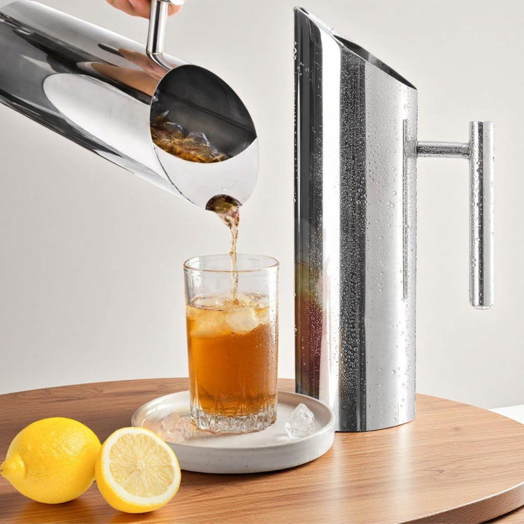 53oz Stainless Steel Water Pitcher with Handle, Ice Guard Carafe for Drinks